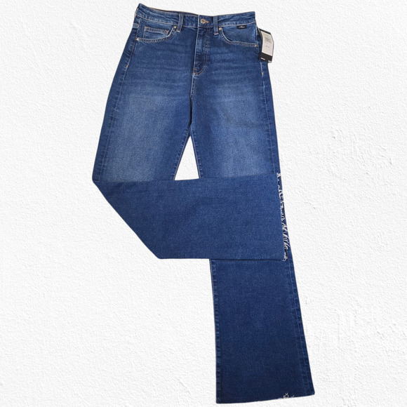 Mavi Dark Wash High Rise Wide Leg Raw Hem Victoria Flare Mom Jeans Size 28 - Picture 1 of 11